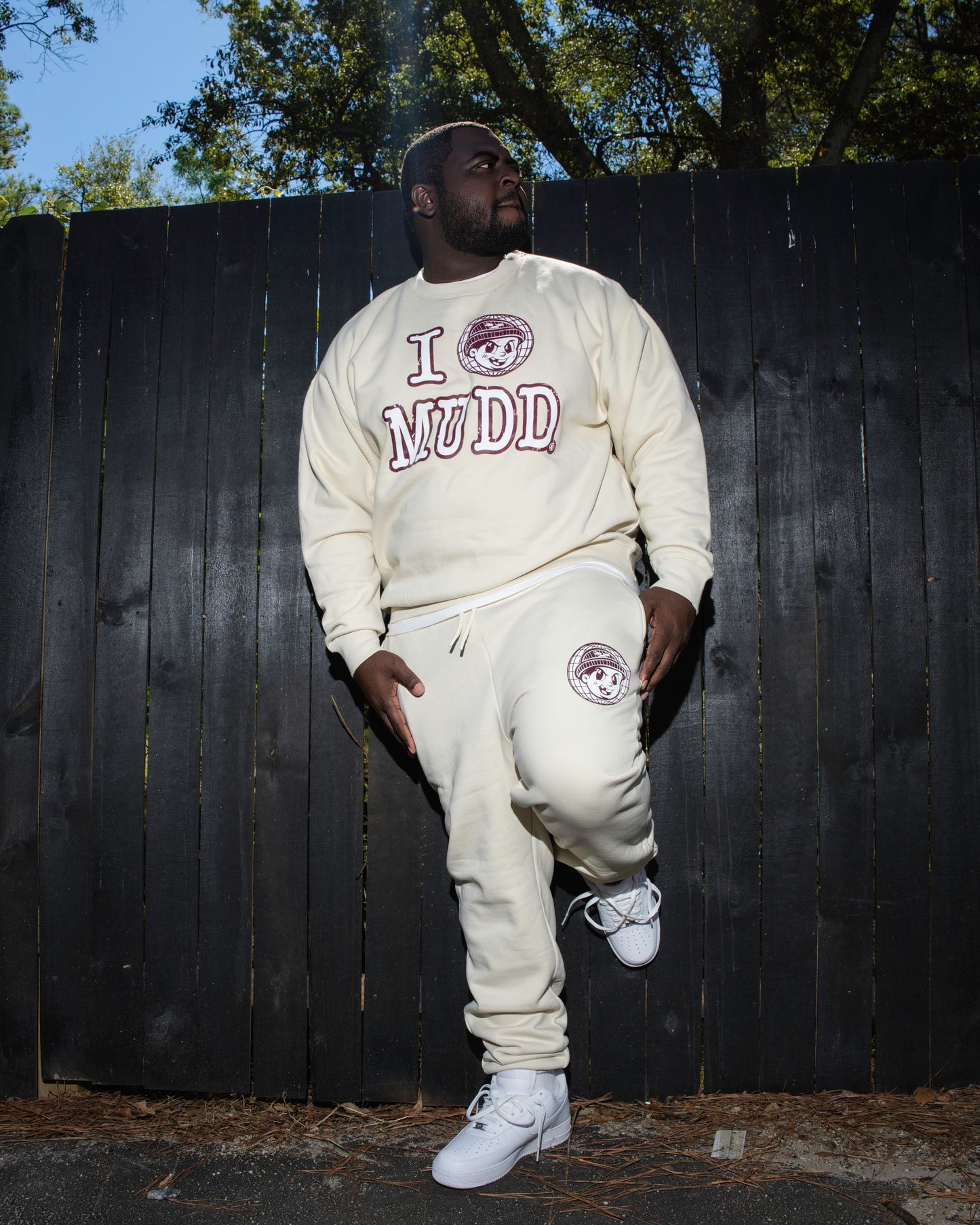 Cream and Burgundy I Love Mudd sweatsuit